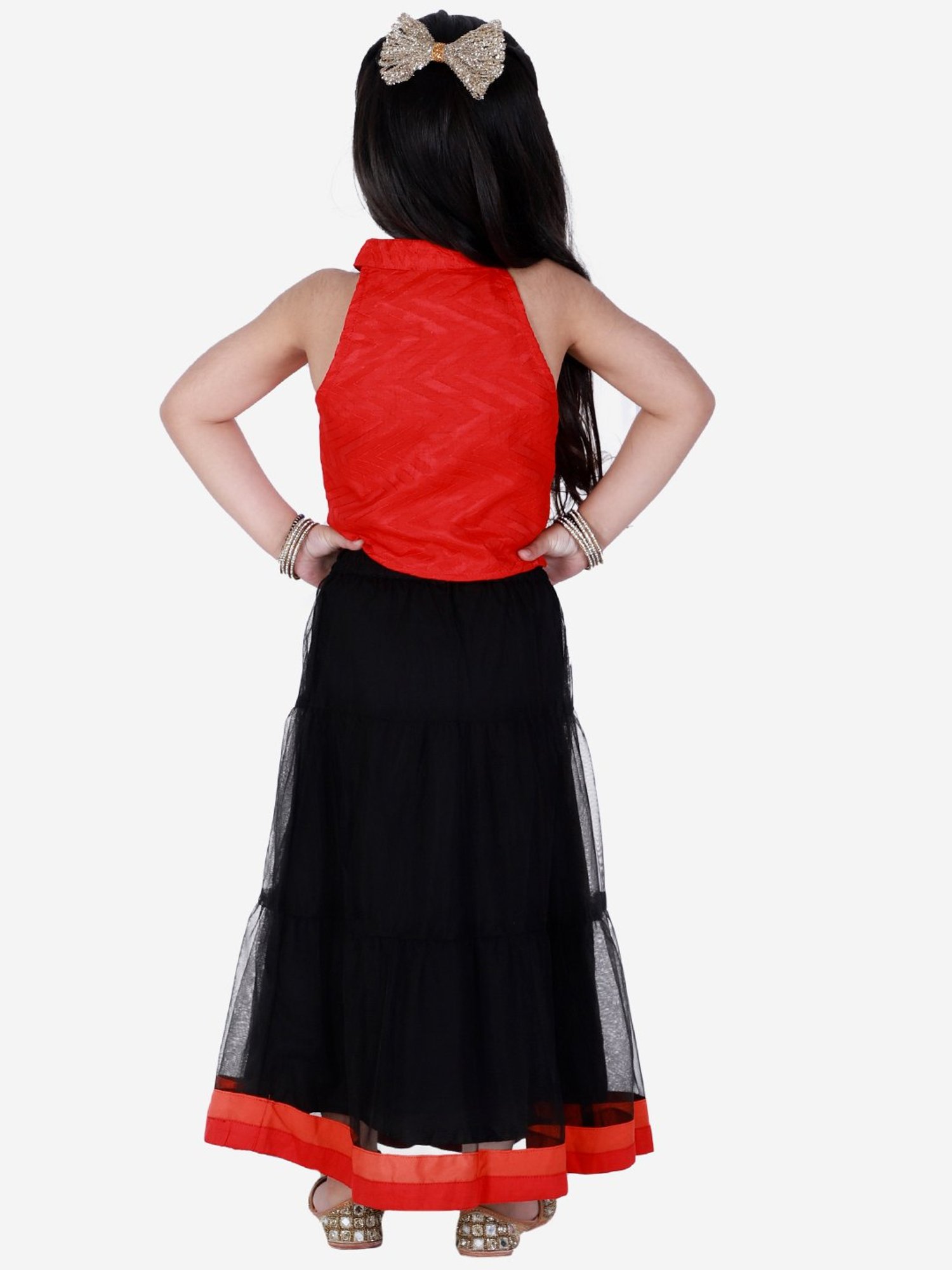 TWISHA Kids Red & Black Solid Top with Ghagra
