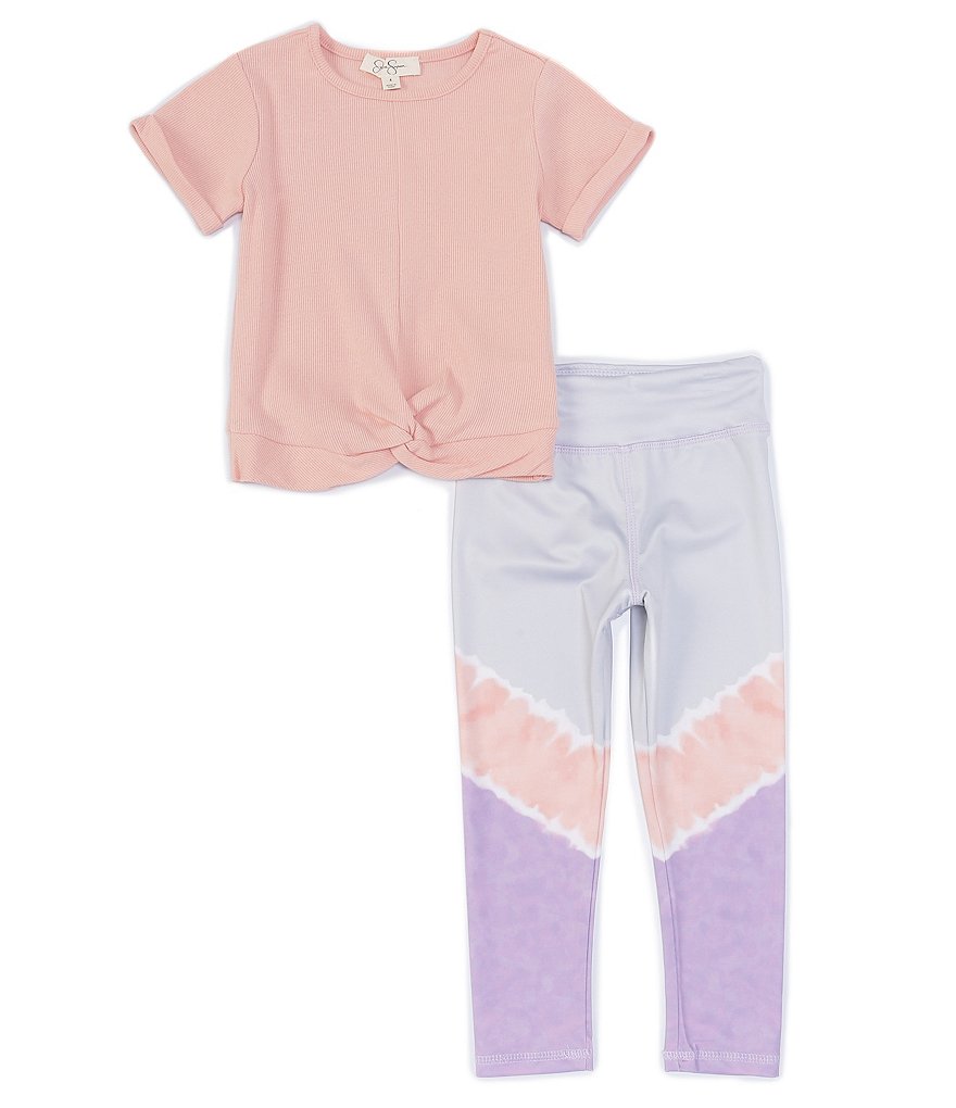Jessica Simpson Little Girls 2T-6X Short-Sleeve Knot-Hem Athleisure Tee & Leggings Set