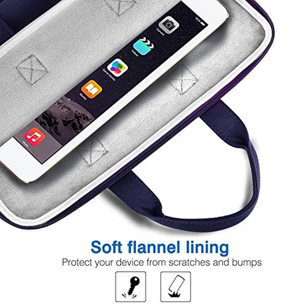 MoKo 9-11 Inch Kids Tablet Sleeve, Portable Neoprene Zipper Carrying Sleeve Case Bag Fits iPad Air 4 10.9, iPad Air 3 10.5, iPad Pro 11/10.5 Inch Tablet Handle Bag with Accessory Pocket - Indigo