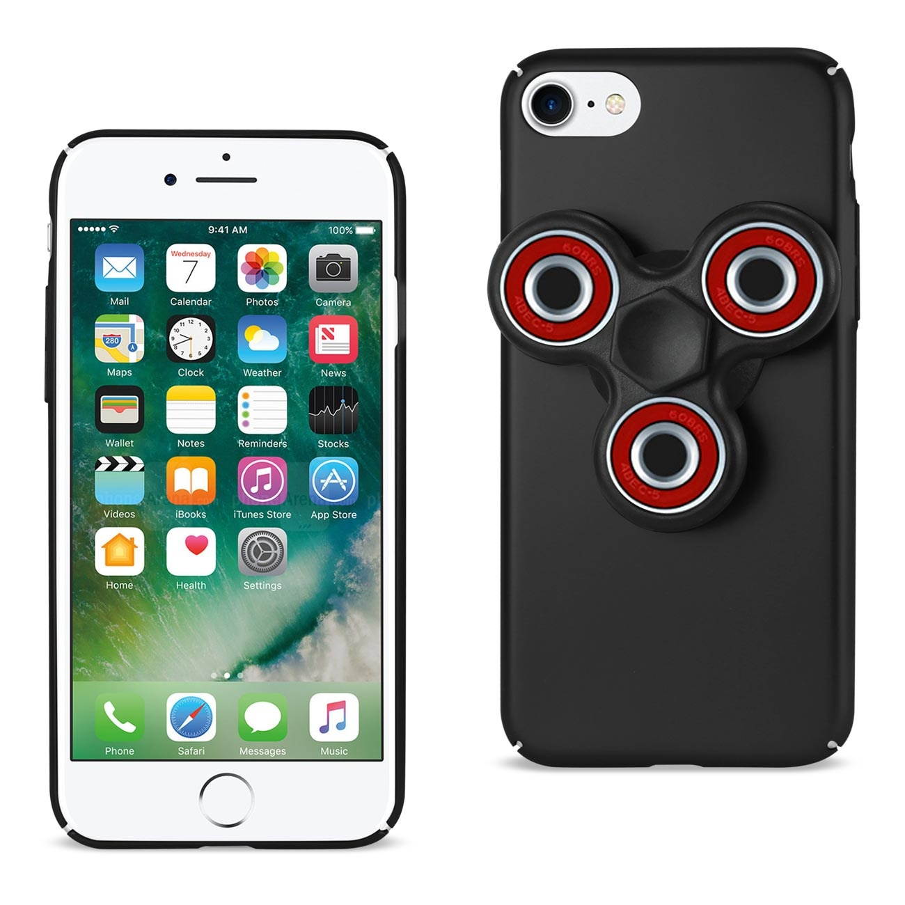 REIKO IPHONE 7/ 6/ 6S CASE WITH LED FIDGET SPINNER CLIP ON IN BLACK