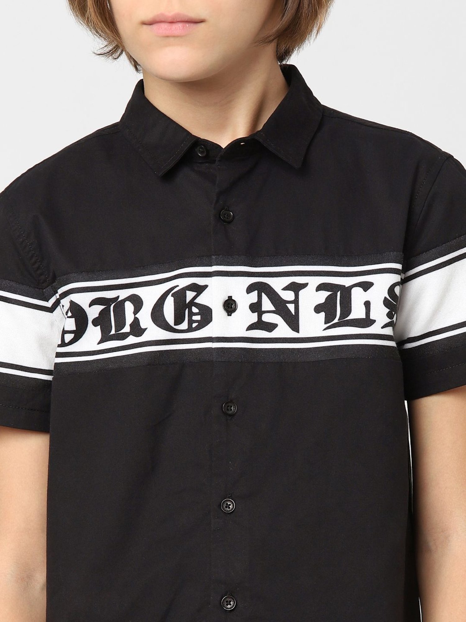 Jack & Jones Junior Black & White Cotton Printed Shirt