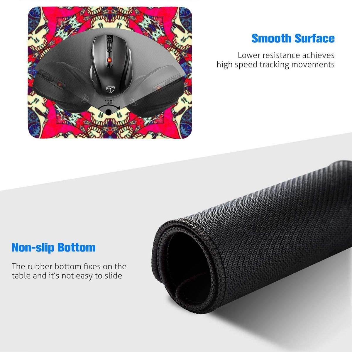 Colorful Grateful Skull Mousepad Anti-Slip Mouse Pad Mat Mice Mousepad Desktop Mouse Pad Laptop Mouse Pad Gaming Mouse Pad Dead Skulls Printed 7.1x8.7 inches/11.8x9.85 inches