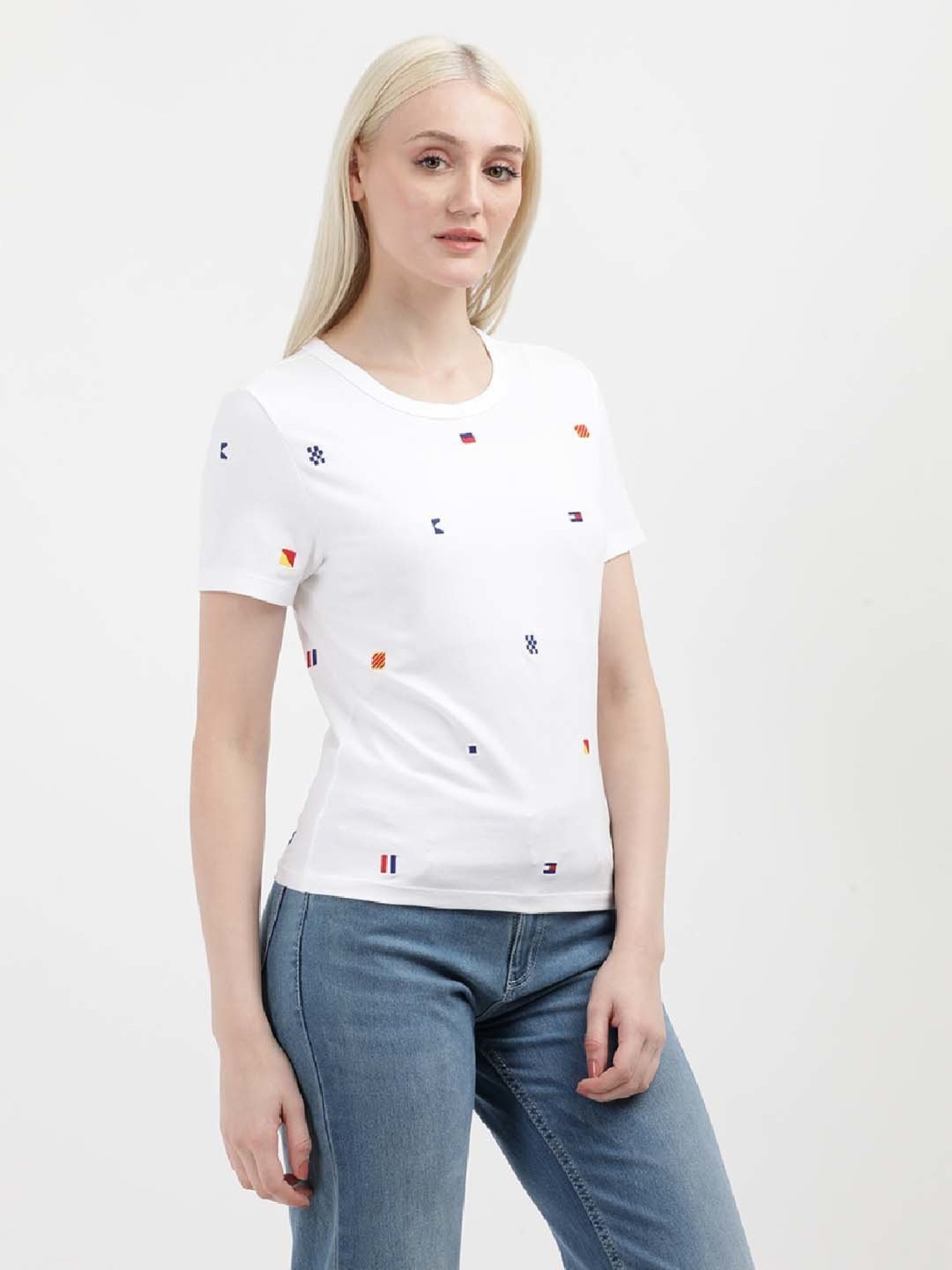 TOMMY HILFIGER White Cotton Embroidered T-Shirt