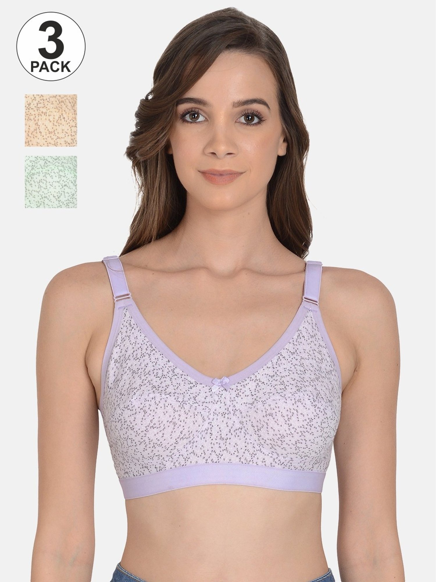 mod & shy Purple & Beige Printed Everyday Bra - Pack Of 3