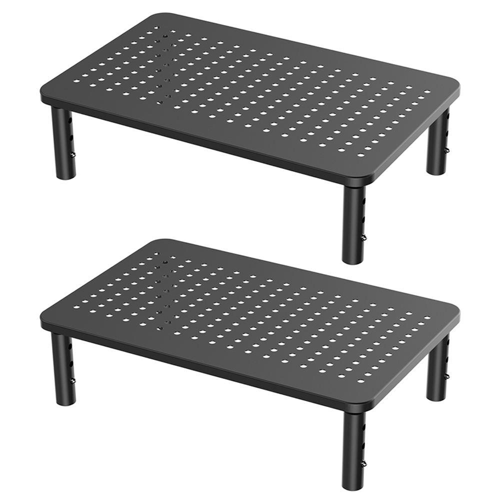 Monitor Stand Riser - 3 Height Adjustable Monitor Stand for Laptop, Computer, iMac, PC, Printer, Desktop Ergonomic Metal Monitor Riser Stand with Mesh Platform for Airflow(Black, 2 Pack)