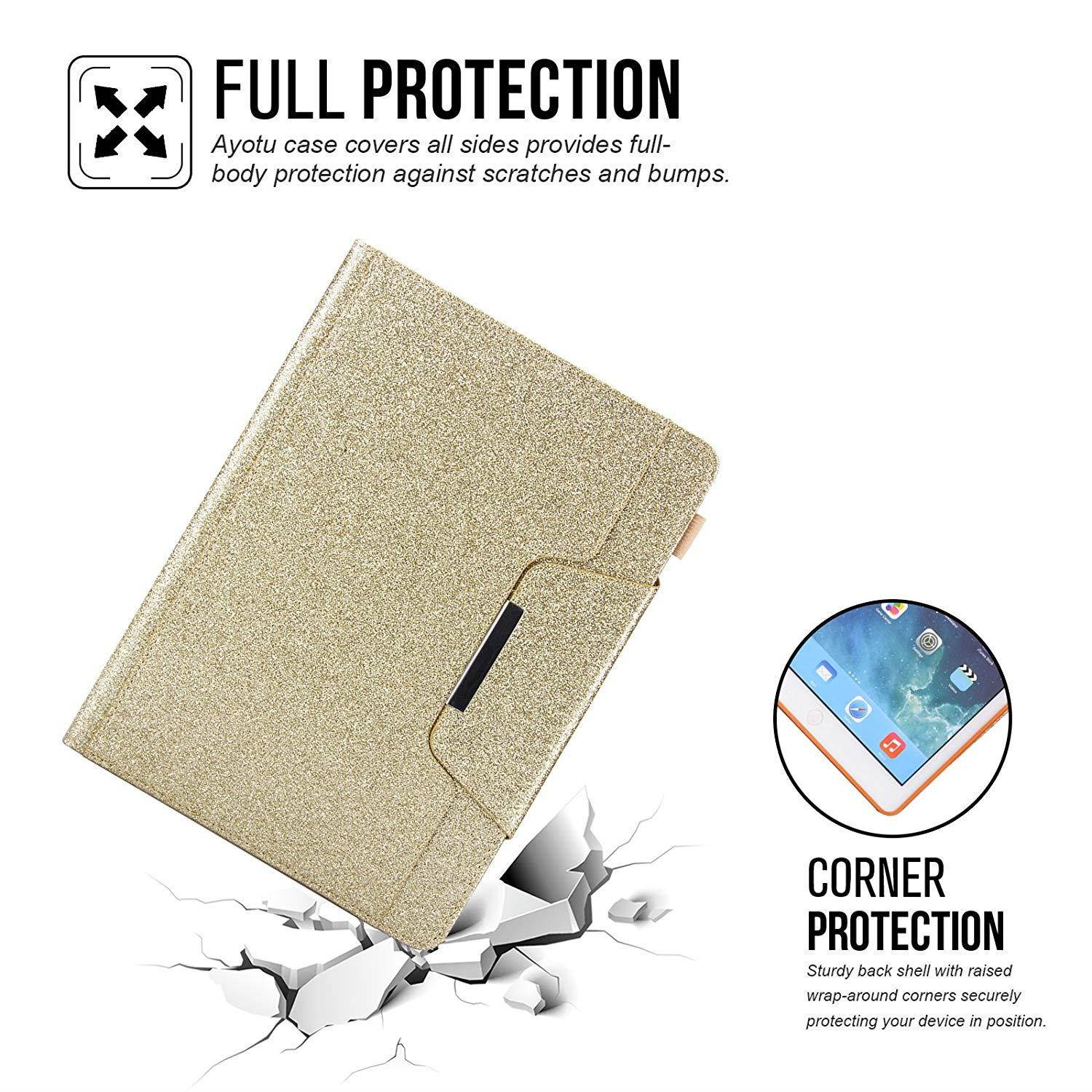 iPad 9.7 2018 2017/iPad Air 2/iPad Air Case, Dteck Multiple Viewing Angles Stand Folio Smart Case Cover with Auto Wake/Sleep Feature Protective Case for Apple iPad 6th/5th Gen, iPad Air 1/2,Gold