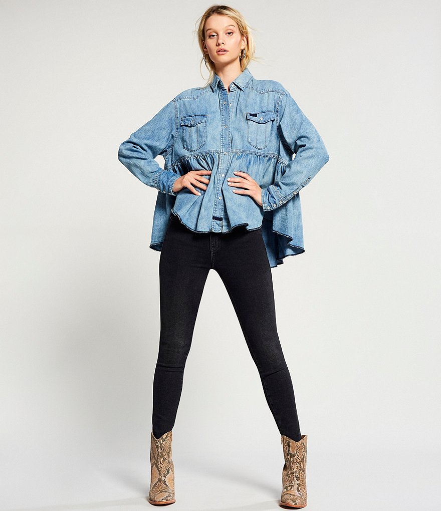 Free People Raw Hem High Rise Cotton Blend Jeans