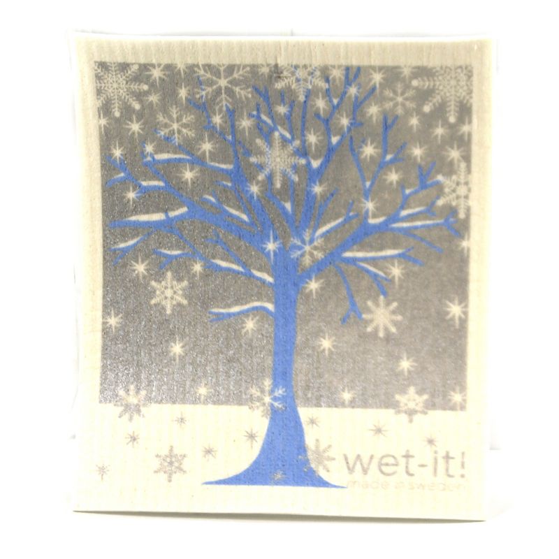 Swedish Dish Cloth 7.75" Winter Snow Tree Set Absorbent Cleaning Cloth Flakes  -  Dish Cloth