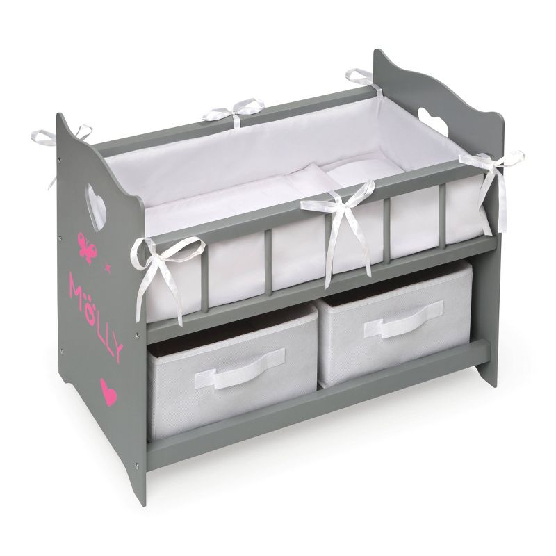 Badger Basket Doll Crib with Two Baskets and Free Personalization Kit - Executive Gray