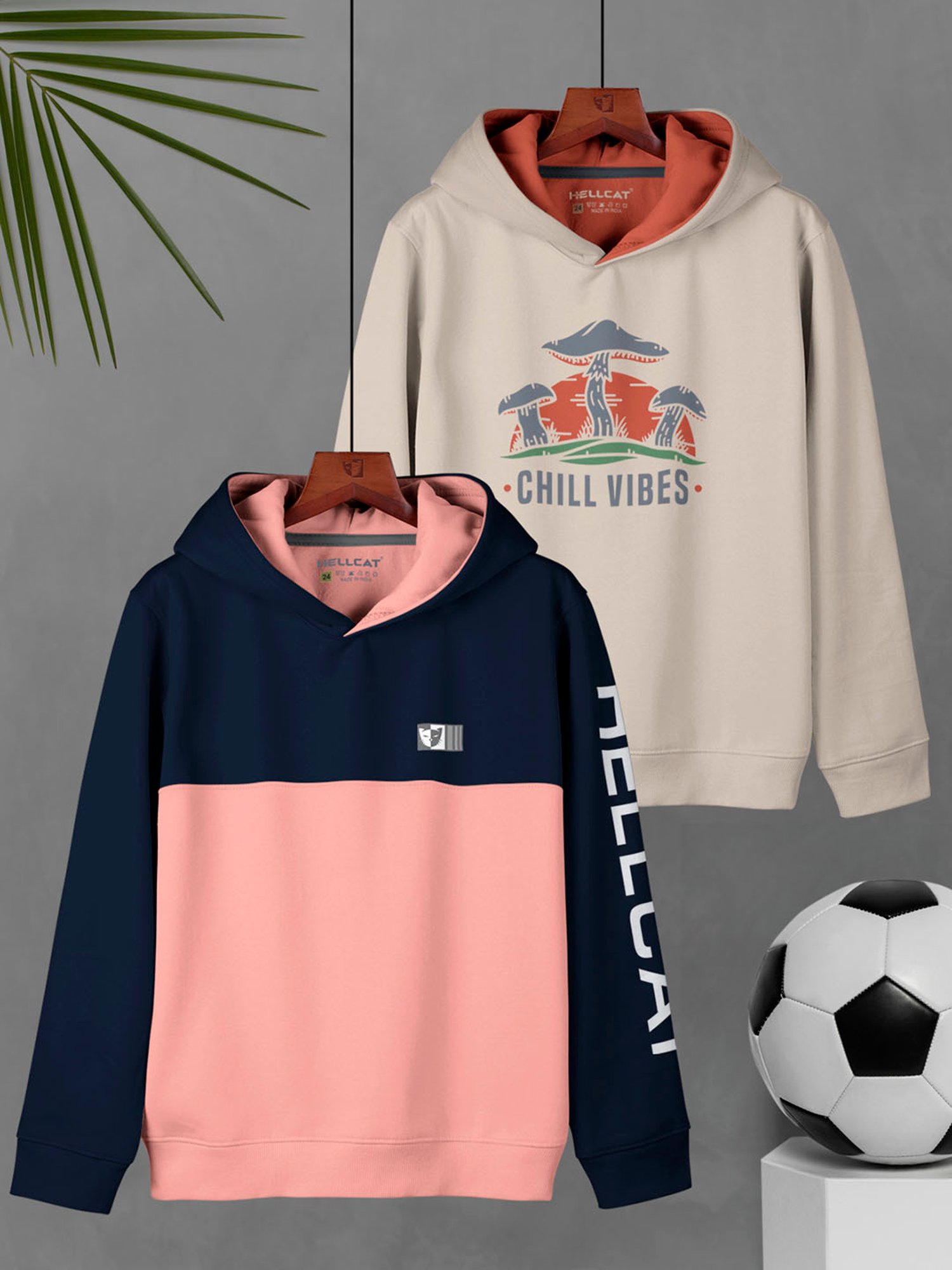 HELLCAT Kids Peach & Beige Printed Full Sleeves Sweatshirt (Pack Of 2)