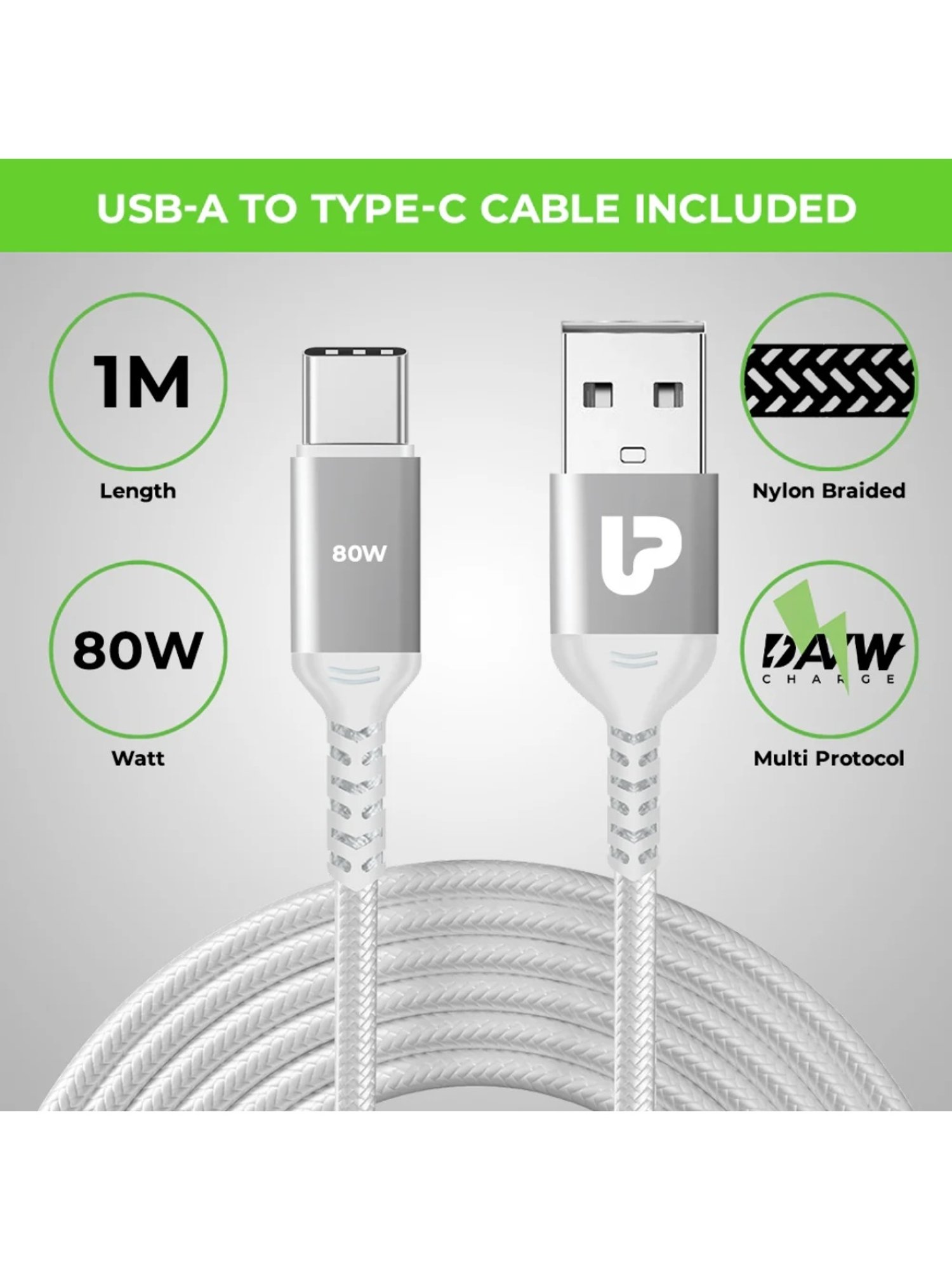 UltraProlink 125W Dual USB Multi Protocol Fast Travel Charger with AC 1m Cable (White)