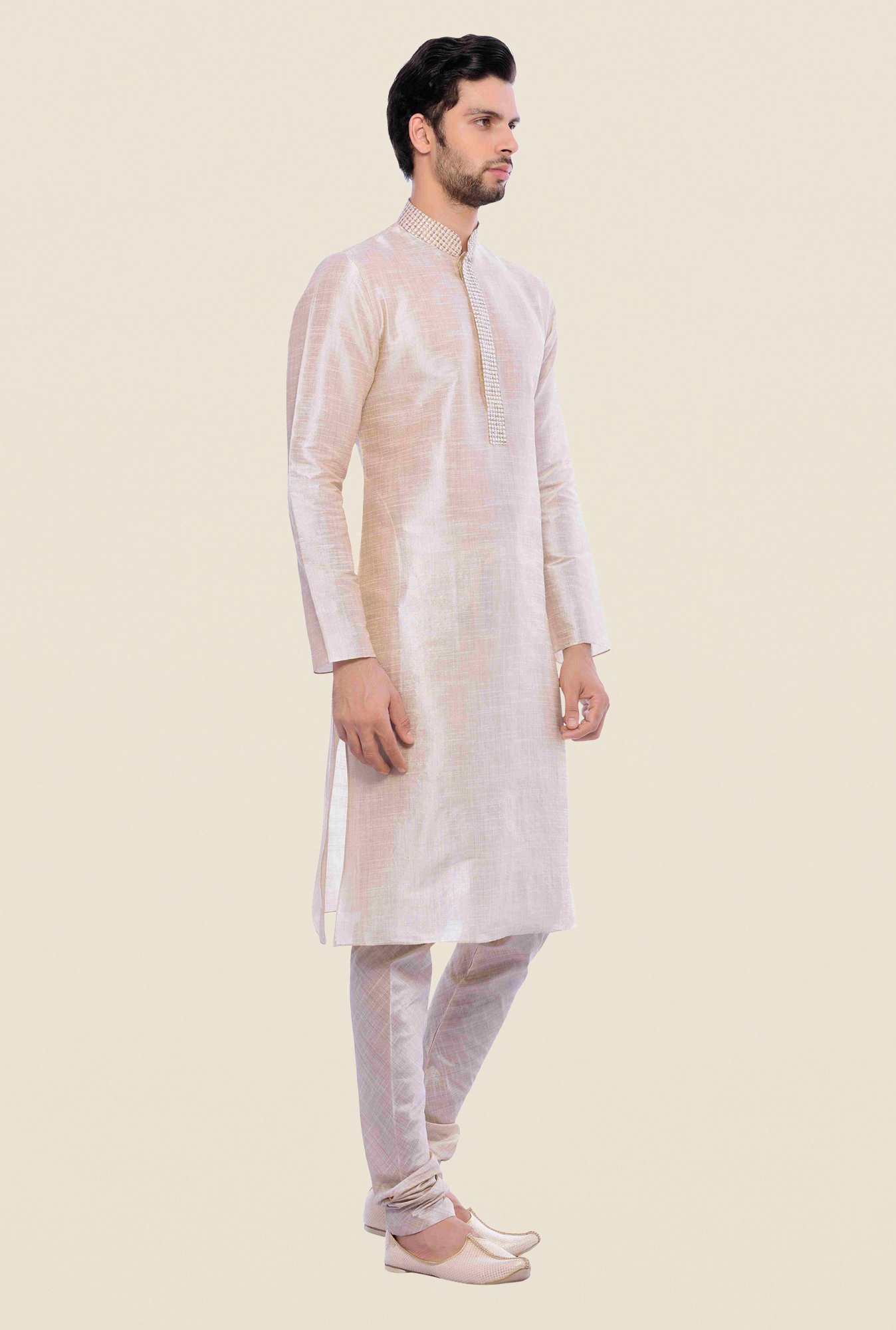 Manyavar Beige Textured Kurta & Chudidar Set