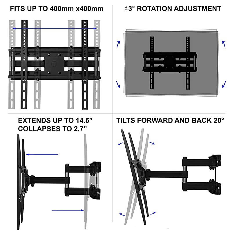 Mounts Dual Articulating Arm TV Wall Mount Bracket for 2065 TVs up to VESA 400 and 115lbs Mounts on Studs up to 16 and Includes a Twisted Veins 10 HDMI Cable amp 6 3Axis Magnetic Bubble