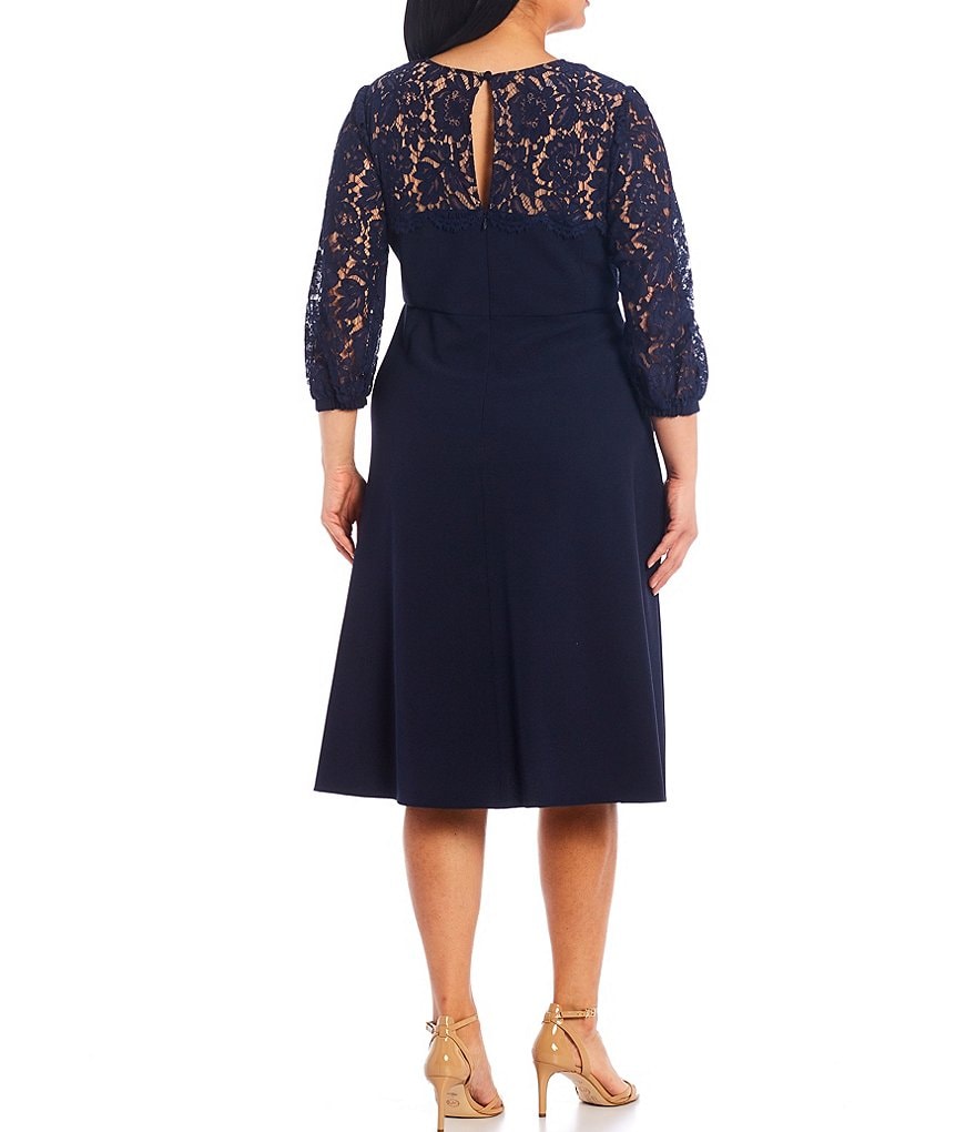 Eliza J Plus Size Long Sleeve Jewel Neck Lace Midi Dress