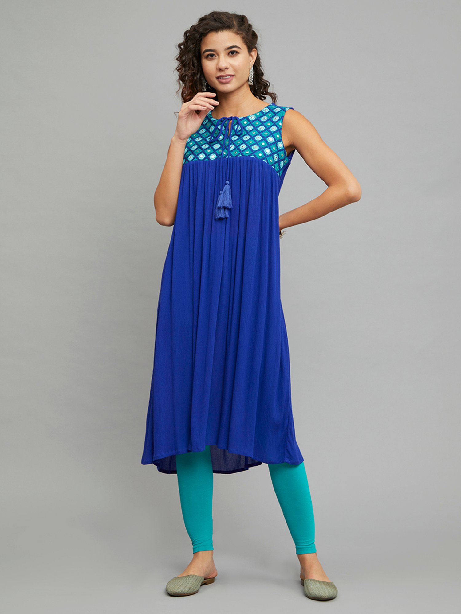 paislei Blue Embroidered A Line Kurta