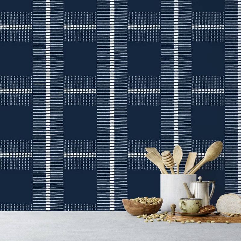 Tempaper Check You Out Denim Self-Adhesive Removable Wallpaper