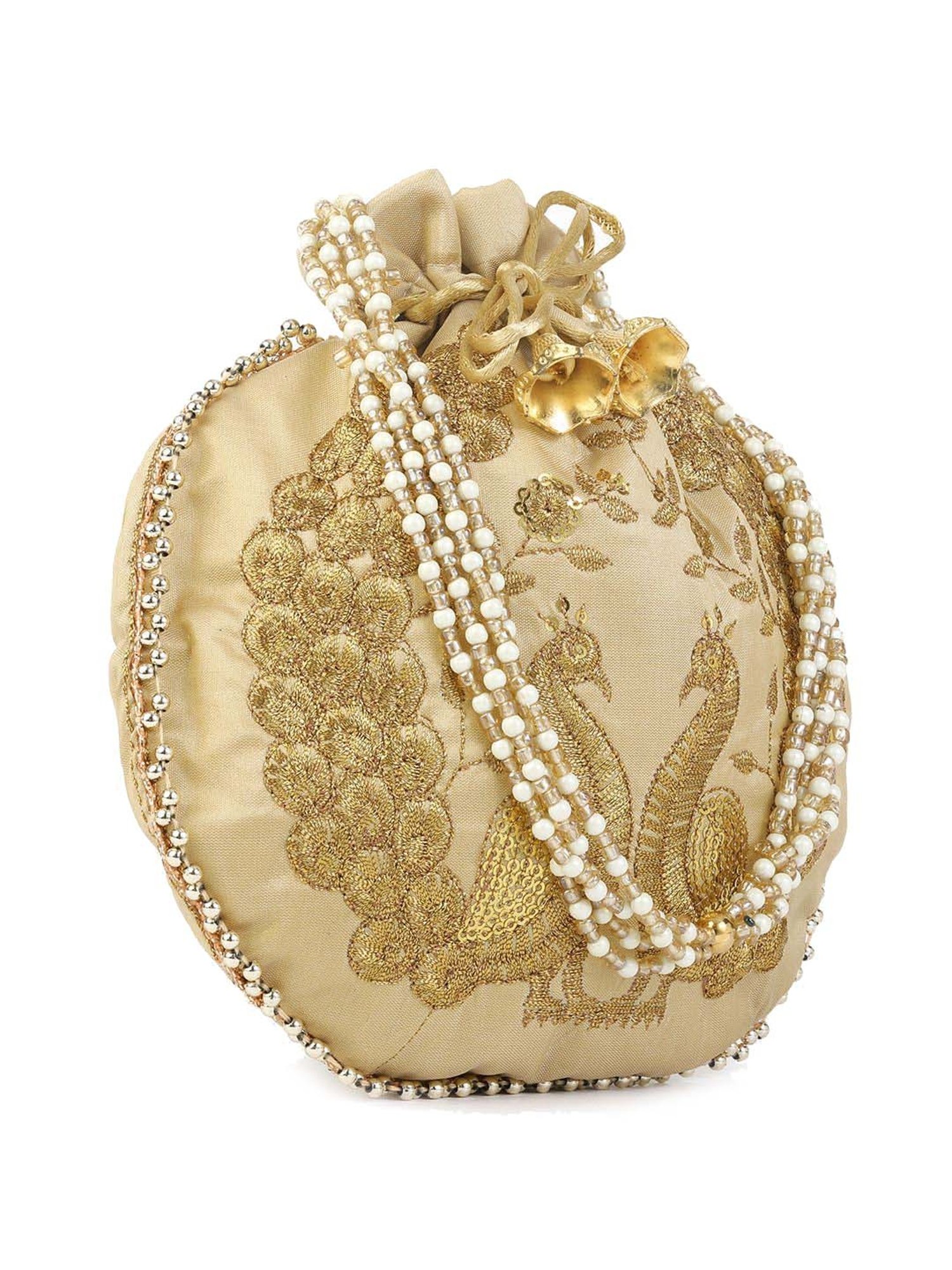 Gaurapakhi Beige Embroidered Potli