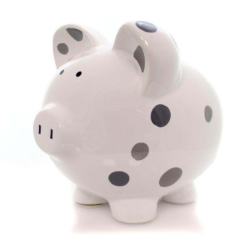 Bank 7.75" Grey Multi Dot Bank Hand Painted  -  Decorative Banks