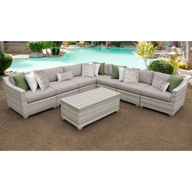 Nolin 7pc Sectional Weathered Brown Frame Sunbrella Spectrum Denim Fabric - La-Z-Boy