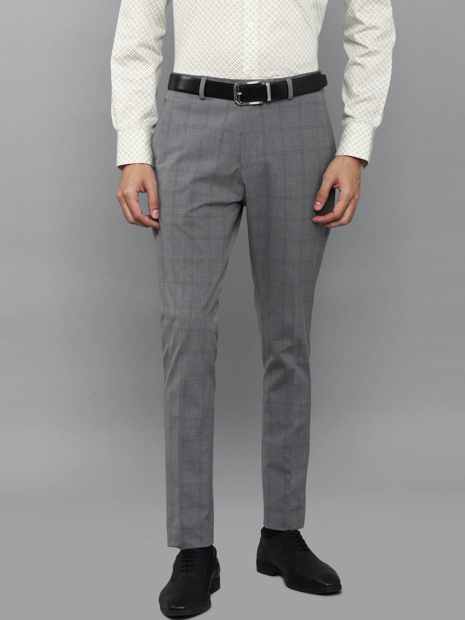 Louis Philippe Grey Regular Fit Checks Trousers