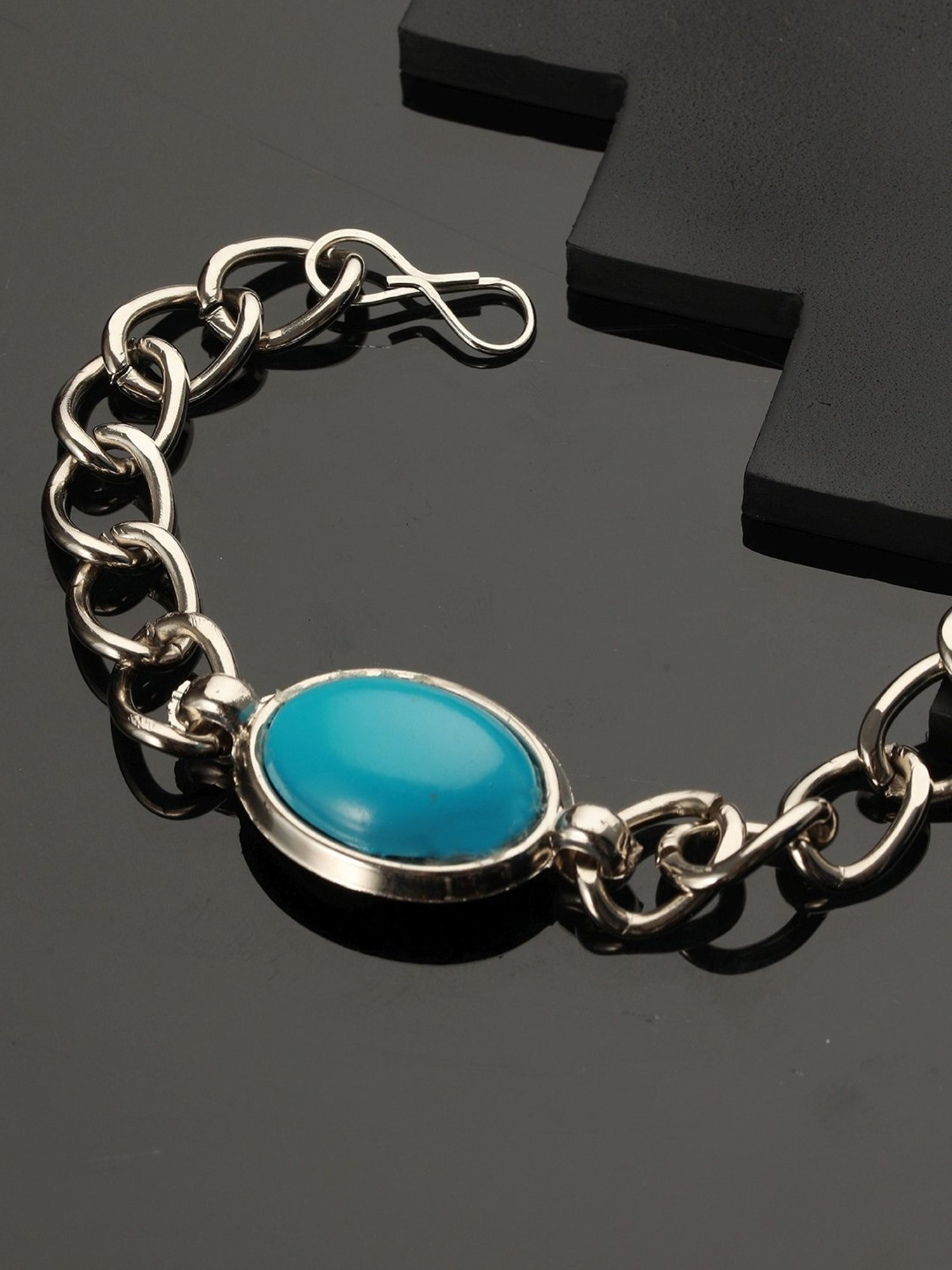 Bold by Priyaasi Blue Turquoise Look Silver-Plated Link Chain Bracelet