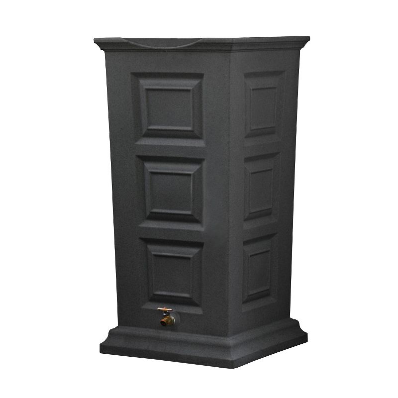 Good Ideas Savannah Outdoor 55 Gallon Flat Back Weatherproof Rain Barrel and Planter, Black