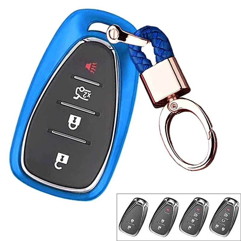 TM TPU Smart Remote Key 2 3 4 5 6 Buttons Case Cover Fob for 2016 2017 2018 2019 2020 Chevrolet Malibu Camaro Cruze Traverse Spark Sonic Volt Bolt (Sky Blue)