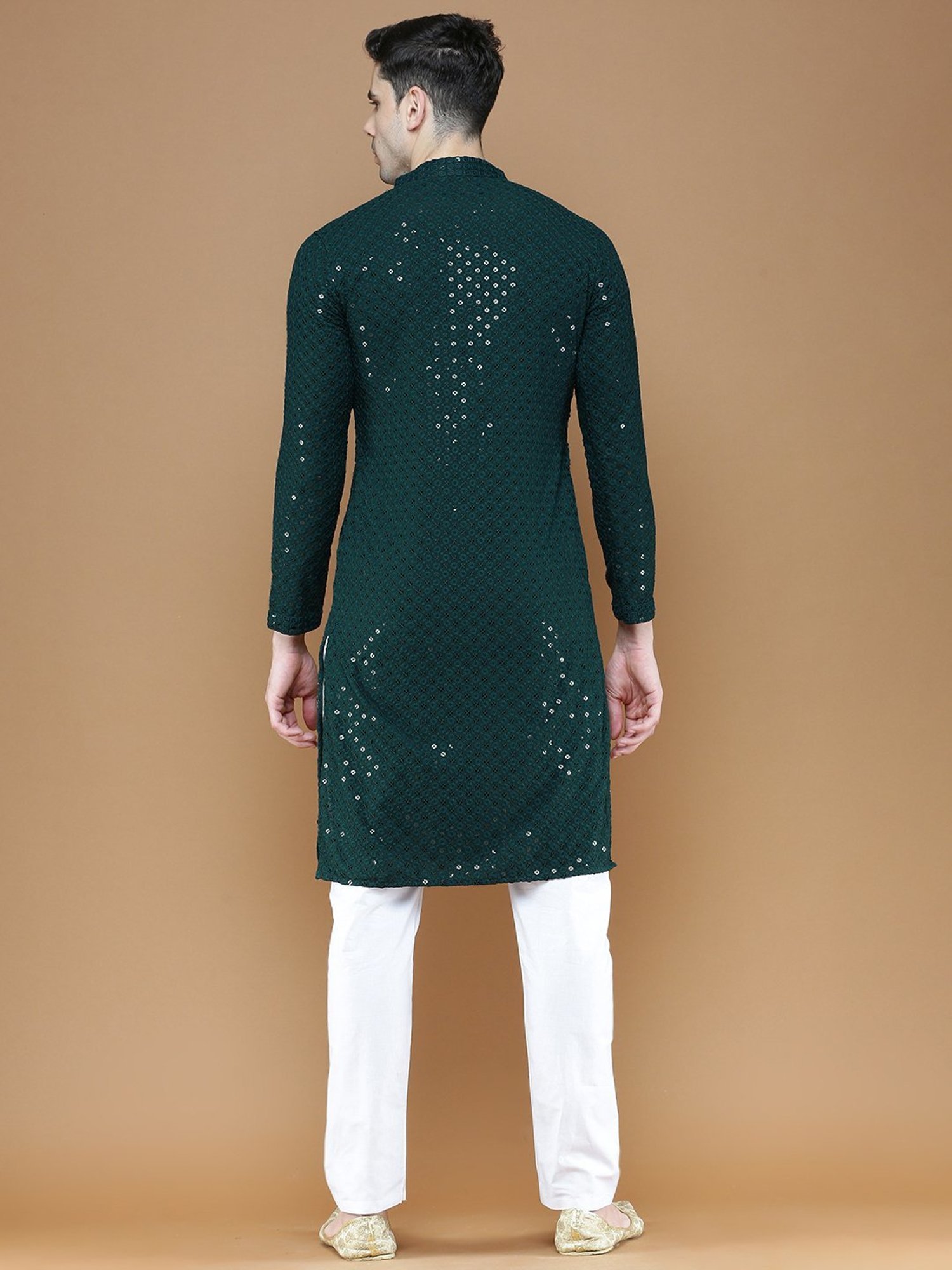 Sanwara Deep Green Cotton Regular Fit Embellished Kurta Bottom Set