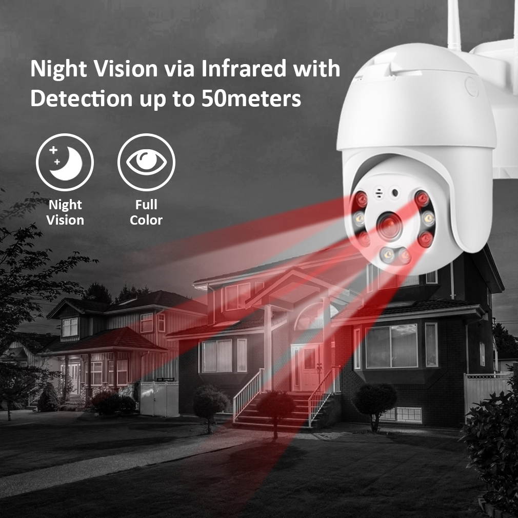 Outdoor Security Camera, Wireless WiFi IP Camera,Motion Detection, auto Tracking, 2.4ghz Two Way Talk, HD 1080P pan Tile Full Color Night Vision Waterproof Outdoor Surveillance TMEZON