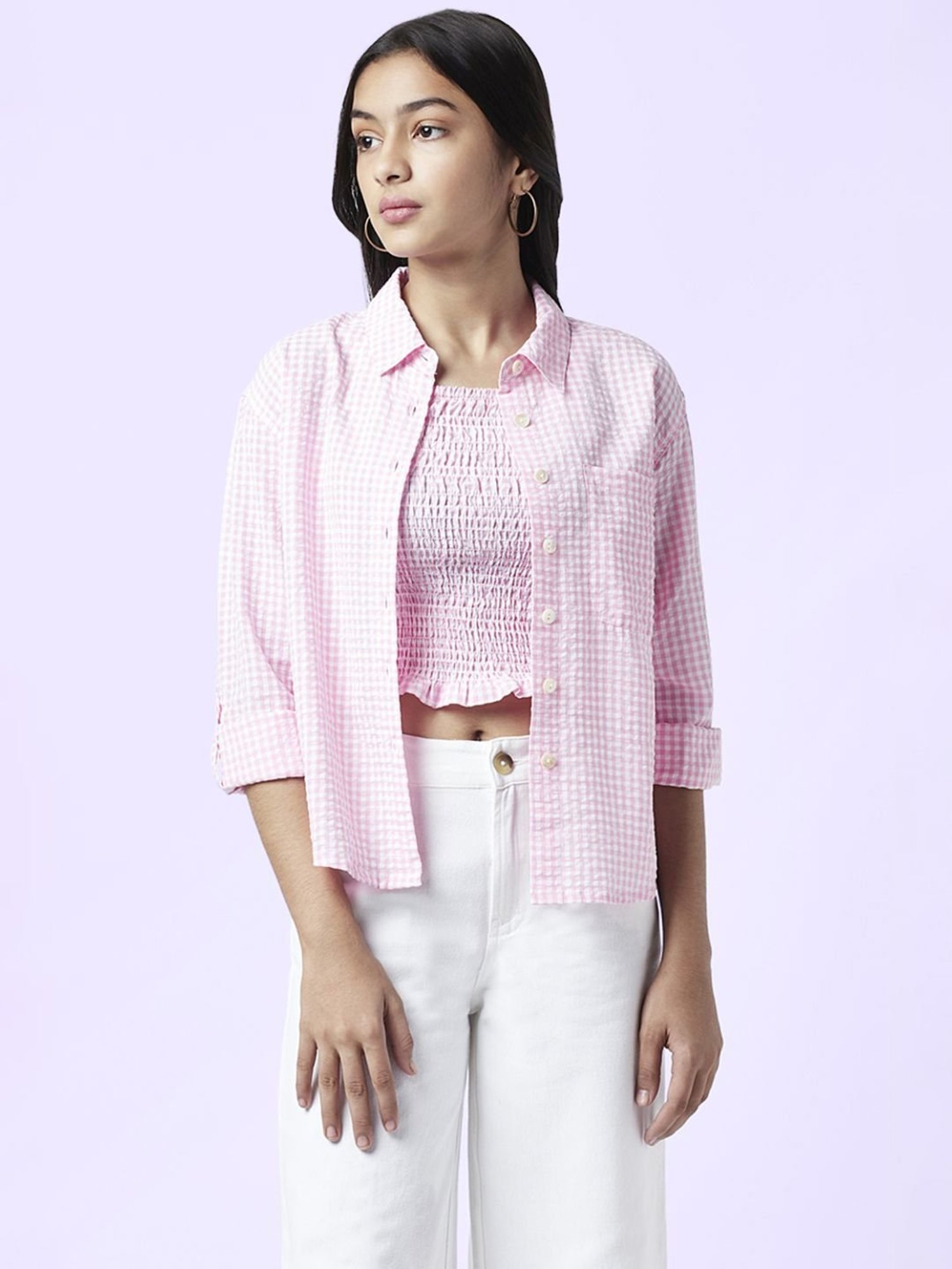 Coolsters by Pantaloons Kids Pink & White Cotton Regular Fit Full Sleeves Shirt Set