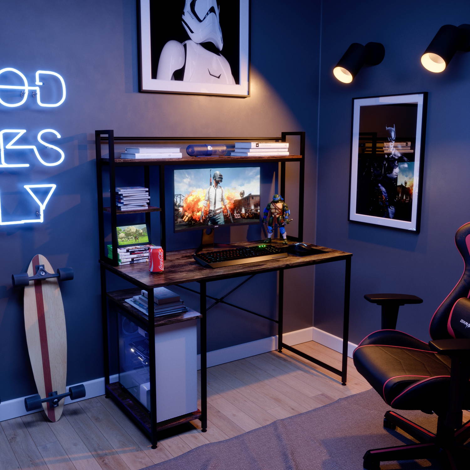 Bestier Computer Desk with Hutch and Shelves 47 Inch, Adjustable Storage Bookshelf Home Office Study Working Table Workstation for Small Space and Bedroom, Modern College Student Desks, Oak