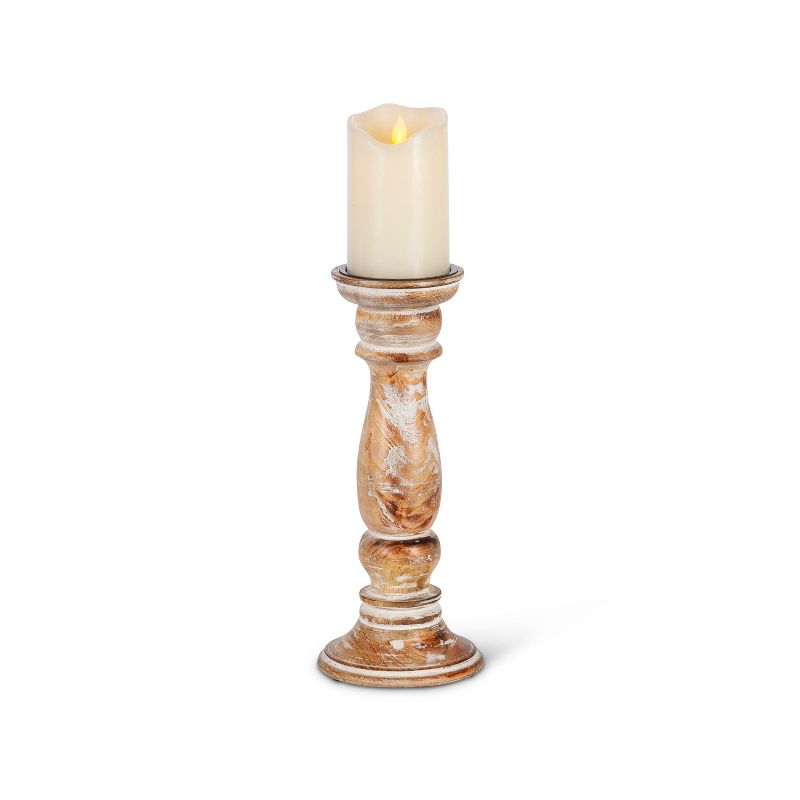Lone Elm Studios Set of 2 12-inch Tall White Washed Mango Wood Candle Holders