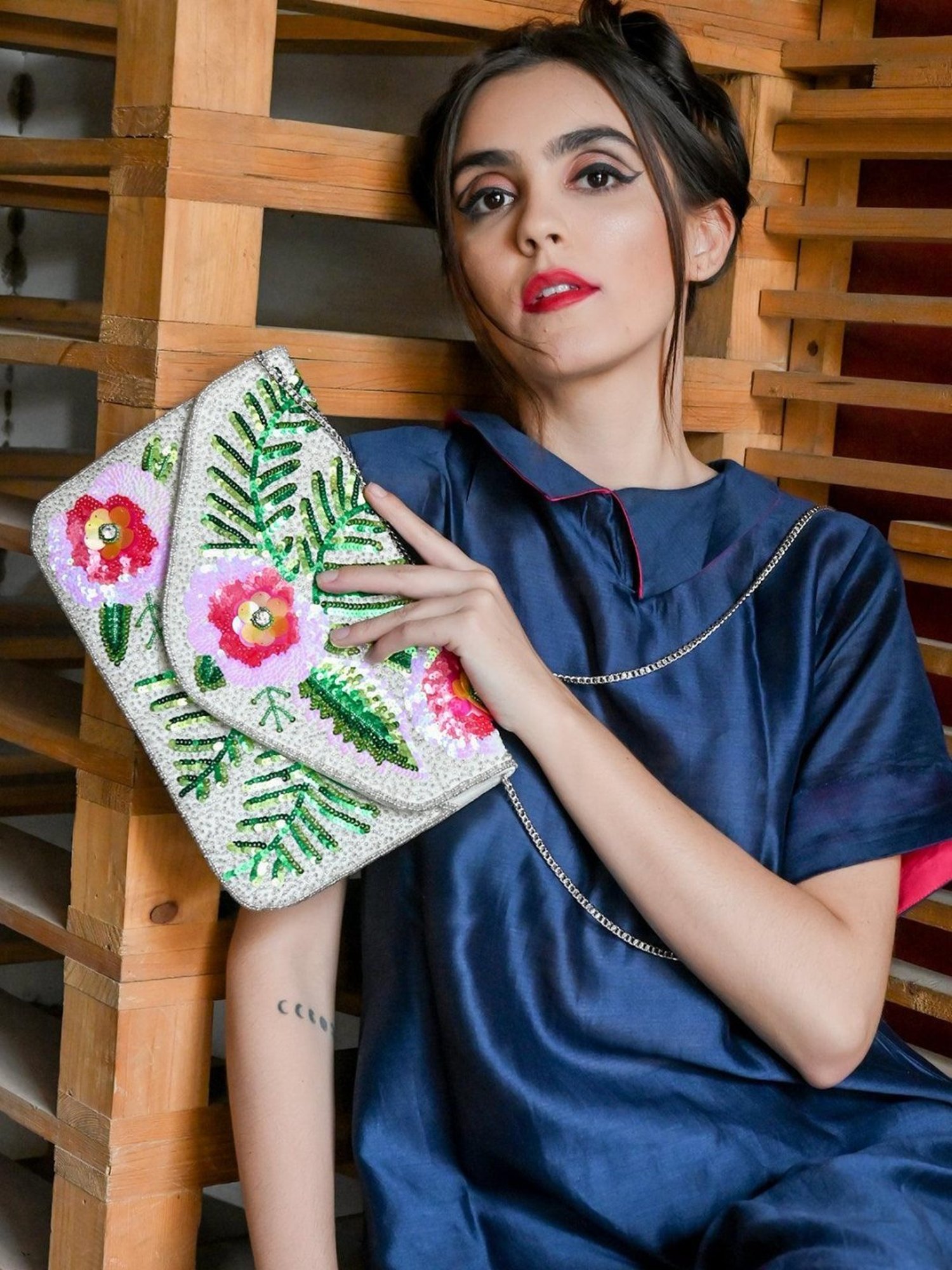 Odette Multicolor Fabric Envelope Clutch