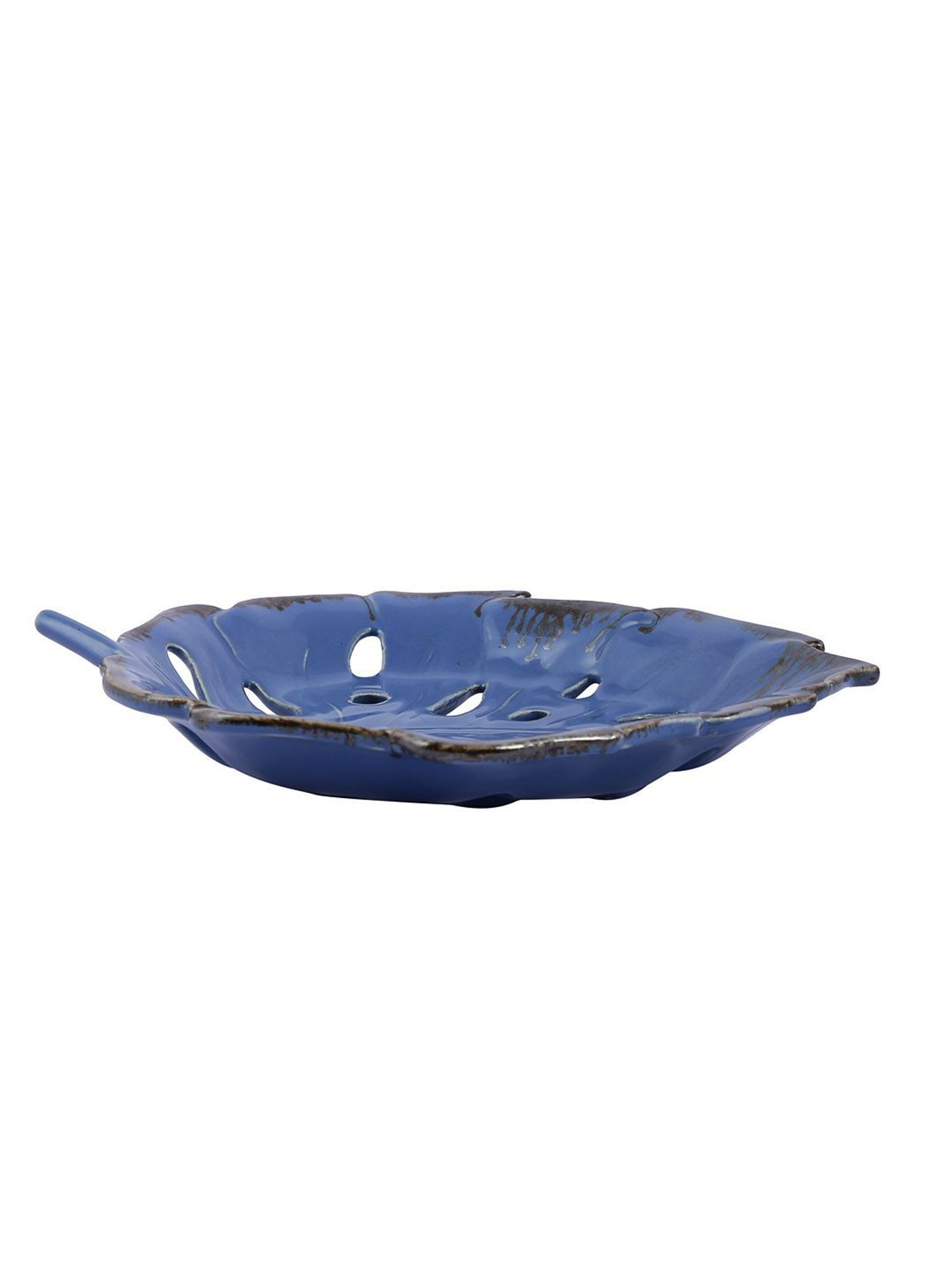 Aapno Rajasthan Blue Ceramic Leaf Design Serving Platter