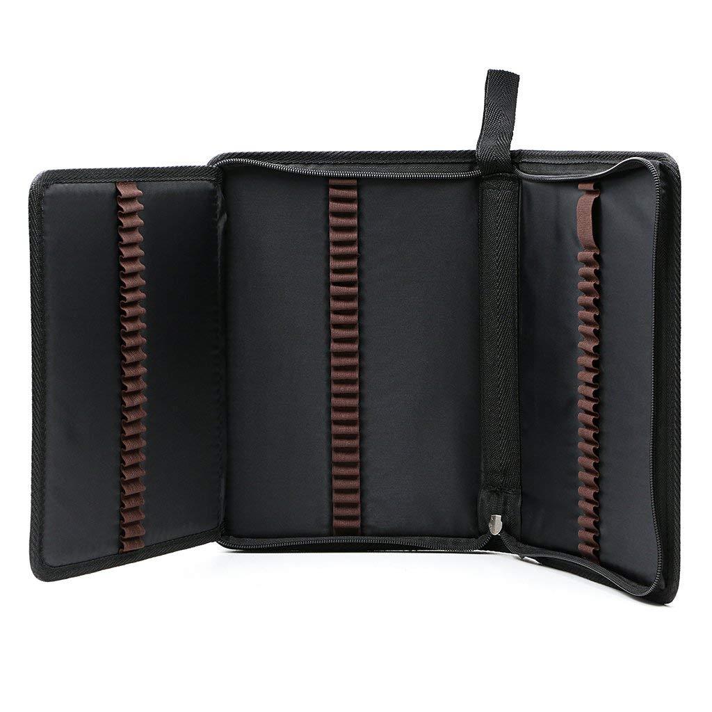 BTSKY Portable Canvas Zippered Colored Pencil Case-Super Large Capacity 72 Slot Pencil Bag Pouch for Watercolor Pencils (Black New)