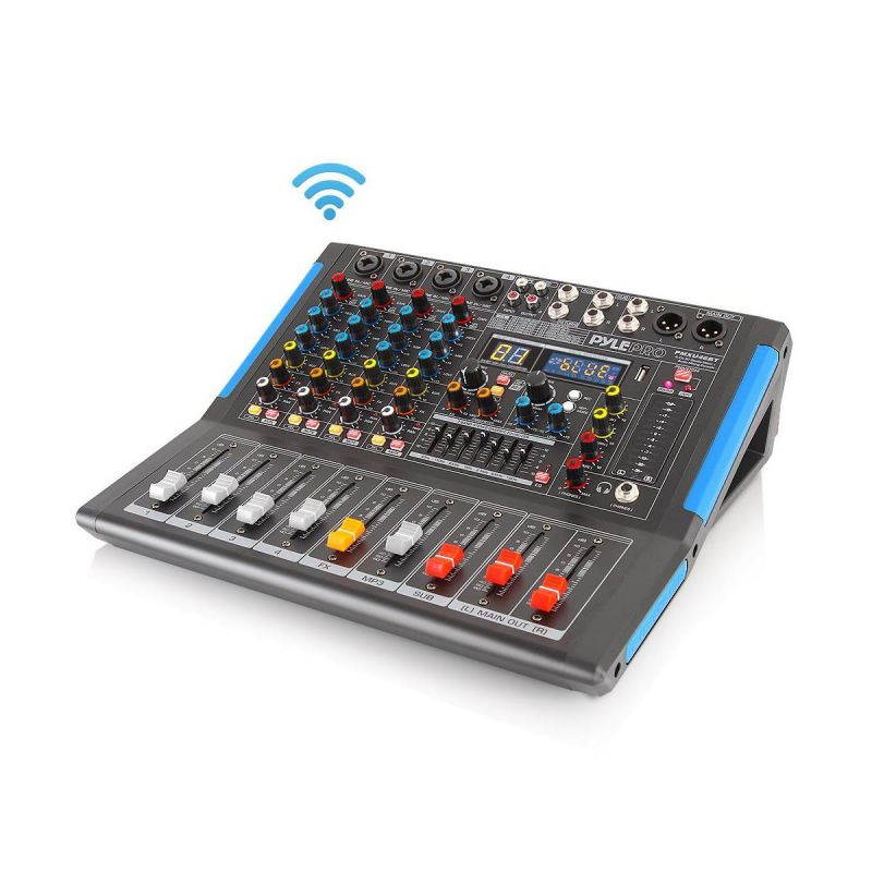 4channel bluetooth studio audio mixer  dj sound controller interface with usb drive for pc recording input, xlr microphone jack, 48v power, input/output for professional and beginners  pmxu46bt