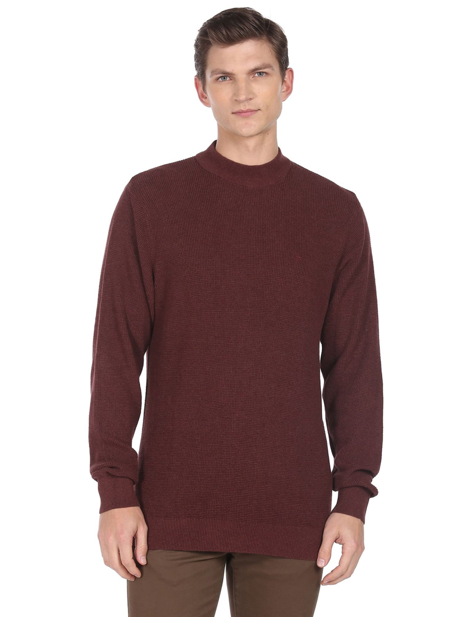 Arrow Brown Cotton Regular Fit Sweater