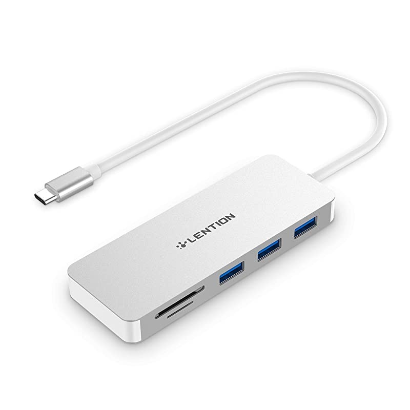 USB C Hub with 3 USB 3.0 and SD/Micro SD Card Reader Compatible 2020-2016 MacBook Pro 13/15/16, New Mac Air/iPad Pro/Surface, ChromeBook, More, Multi-Port Type C Adapter (CB-C15, Silver)