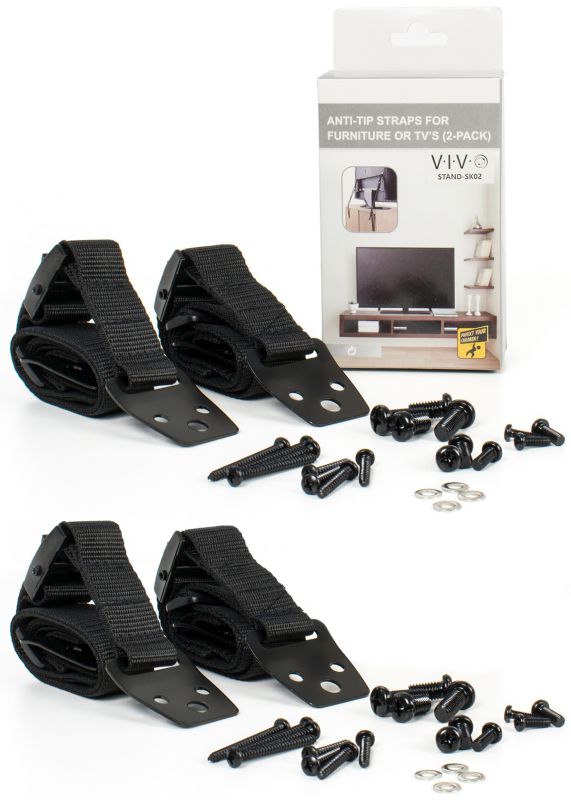 VIVO TV Anti-Tip Heavy Duty Dual Cable Straps Safety Kit Flat Screen and Furniture Mounting -- 2-Pack -- (STAND-SK02P)