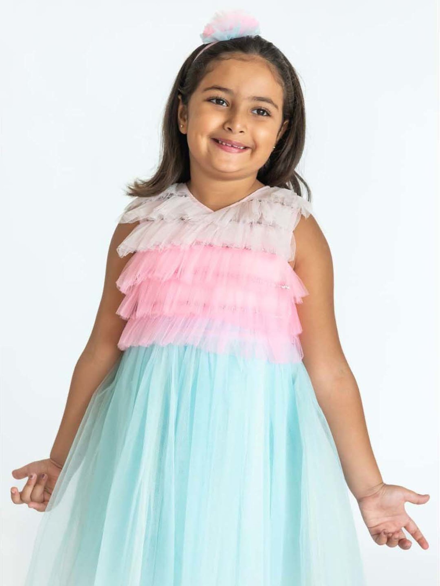 A Little Fable Kids Pink & Blue Regular Fit Dress