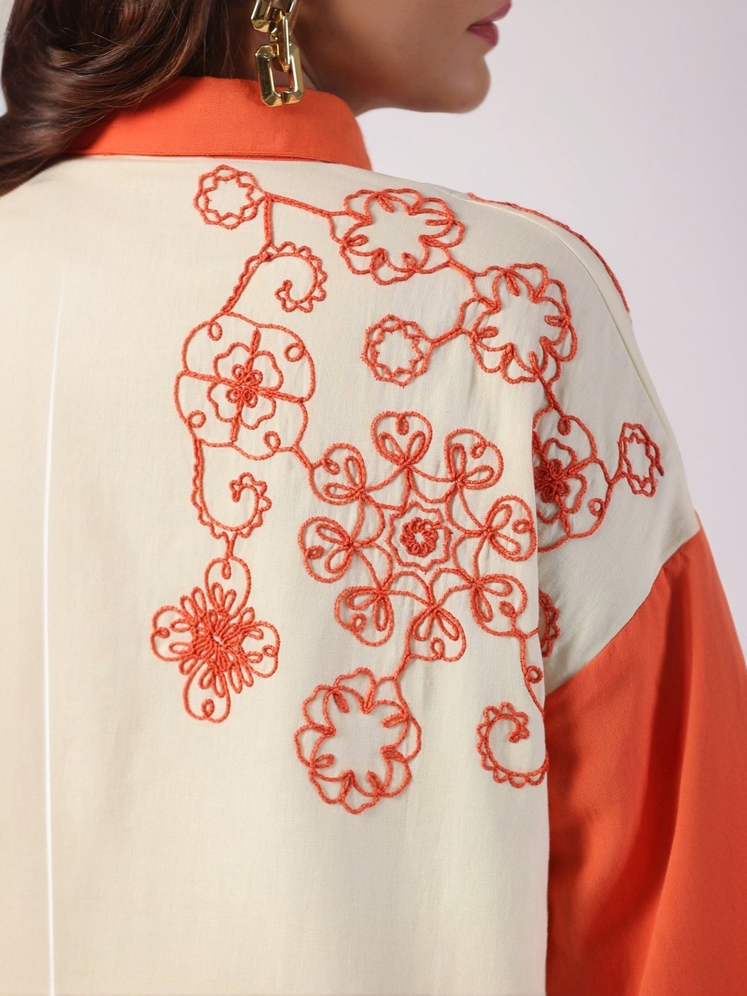 Zolo Label Beige Embroidered Shirt Palazzo Set