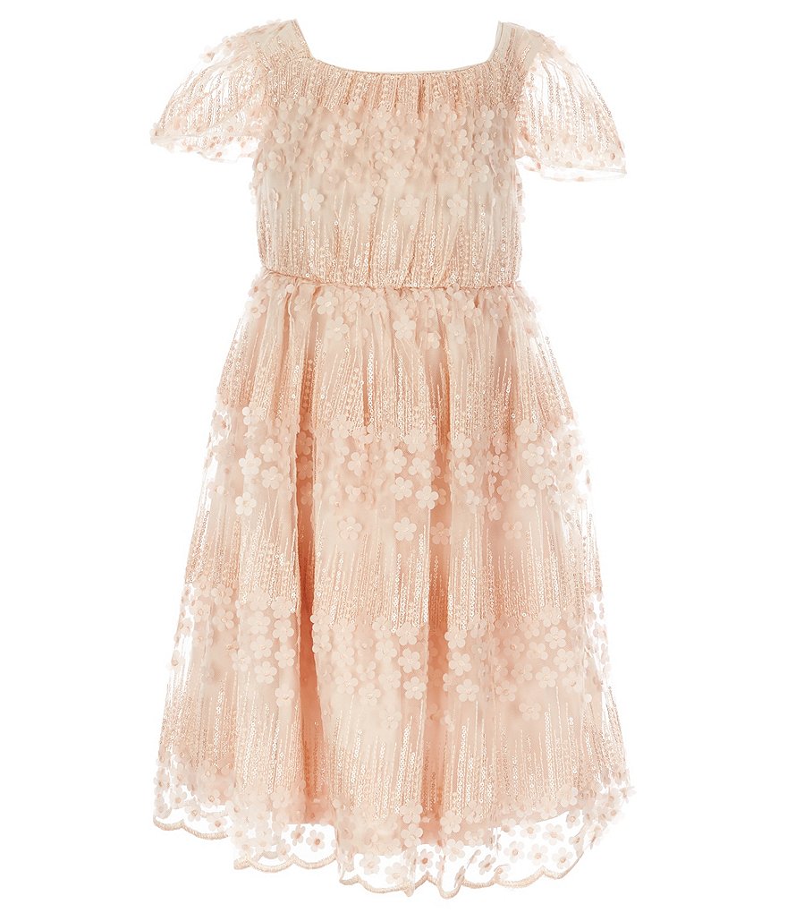 Laura Ashley Little Girls 2T-6X 3/4 Sleeve Rose & Butterfly Print Clip Dot Dress