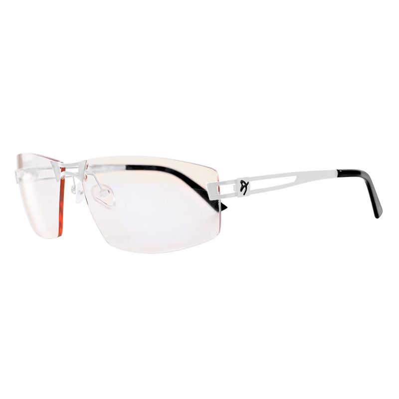 Arozzi Visione VX-600 Computer Blue Light Blocking Gaming Glasses, White & Black Stainless Steel Frame, Tinted Purple Lens (VX600-1)