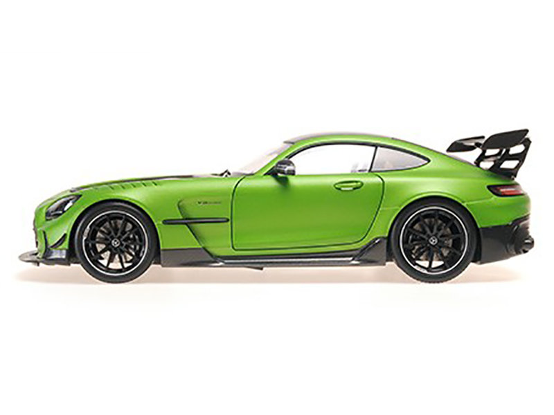 2021 Mercedes-Benz AMG GT Black Series Matt Green Metallic with Black Top and Hood Stripes 1/18 Diecast Model Car by Minichamps