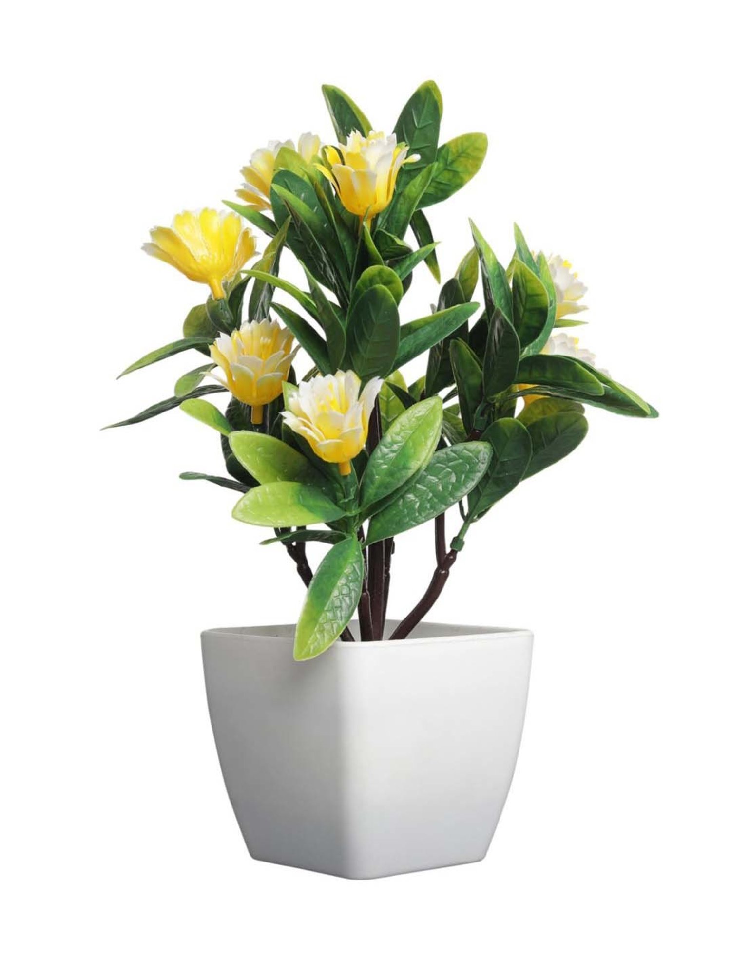 Foliyaj Pink & Yellow Plastic Artificial Bonsai Trees - Set of 2