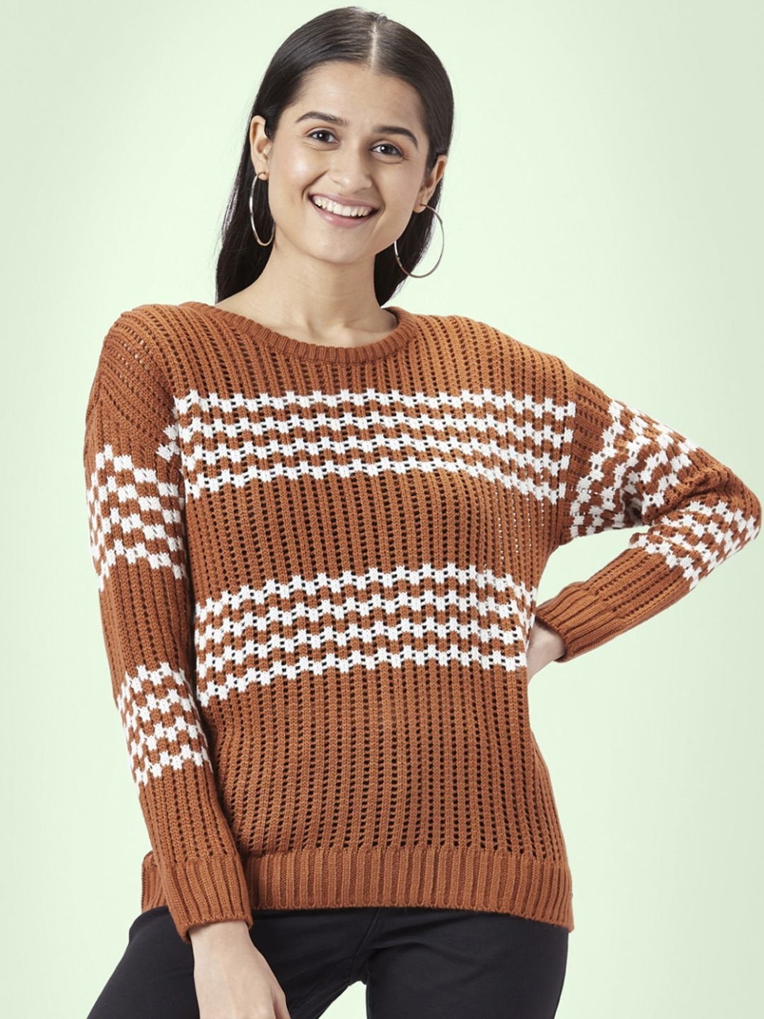 Honey by Pantaloons Brown Jacquard Pattern Sweater