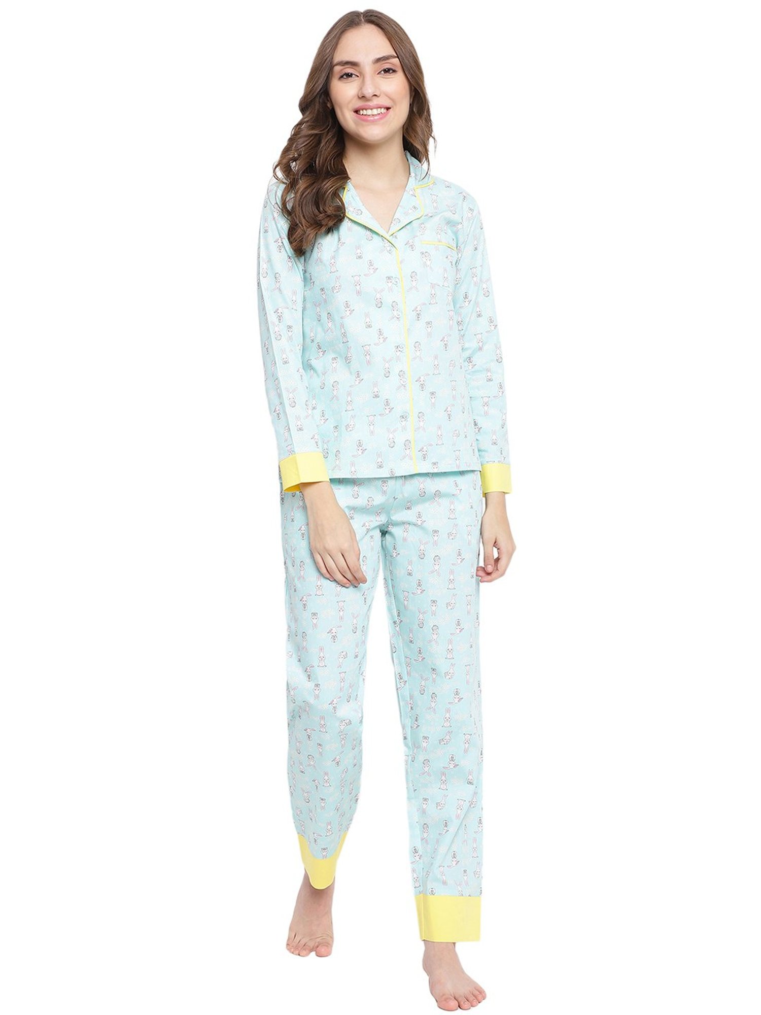 La Intimo Turquoise Printed Shirt With Pyjamas