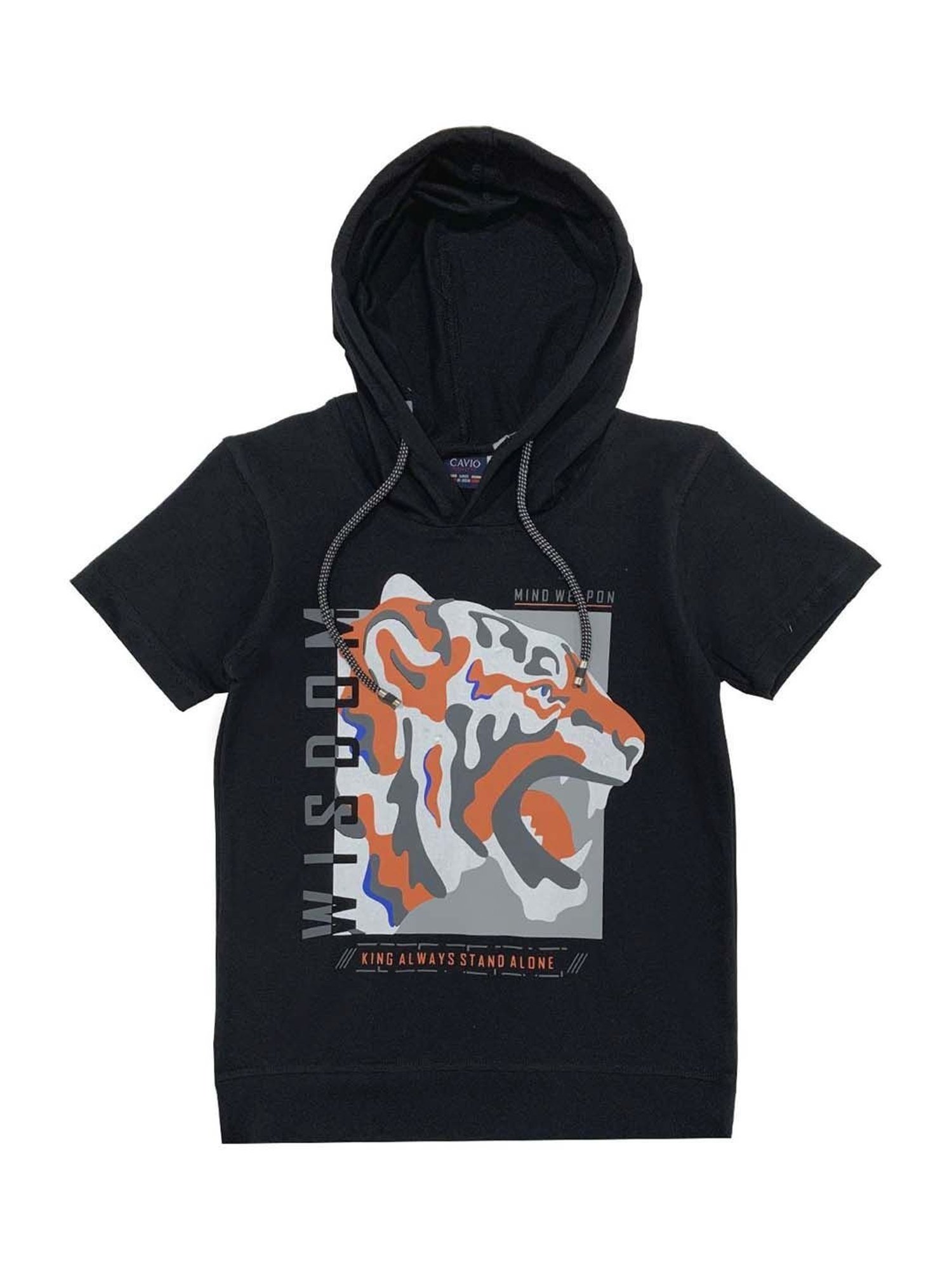 Cavio Kids Black Printed T-Shirt