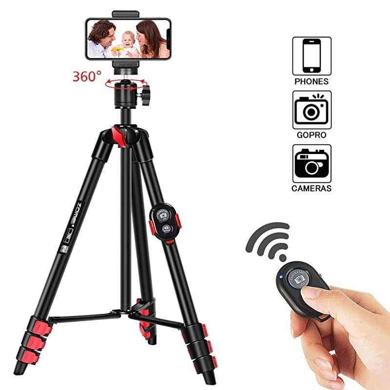 Phone Tripod Tripod for iPhone Camera Portable Lightweight Aluminum Tripod Stand with Universal Cell Phone Holder Carry Bag Remote Shutter for Phone Camera GoProLaser Measure Laser Level