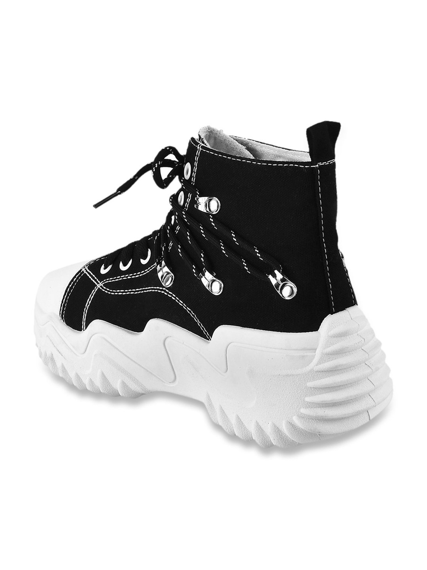 The White Pole Women's Black Ankle High Sneakers